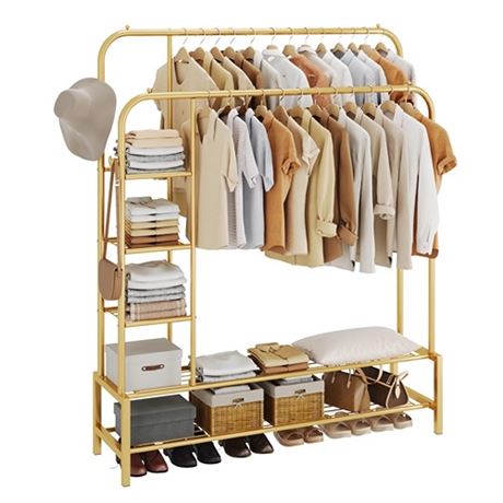 JOISCOPE Double Rods Portable Garment Rack for Hanging clothes 49.4 * 64.5 Inch