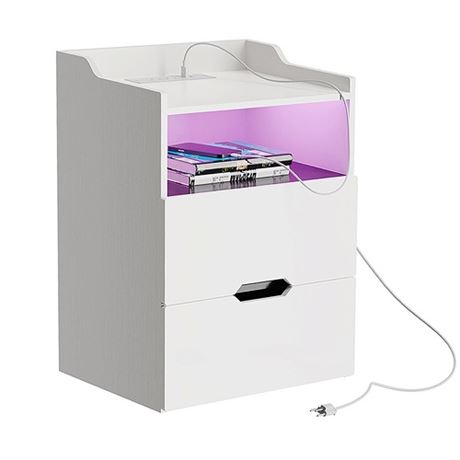 Lkeiyay Nightstand with Charging Station Black Led