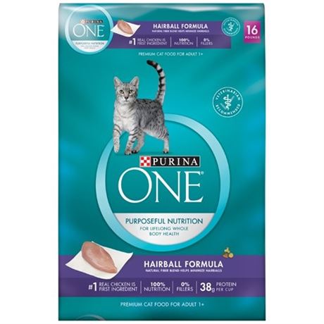 Purina ONE Plus Dry Cat Food Hairball Formula  Natural Chicken  16 Lb Bag