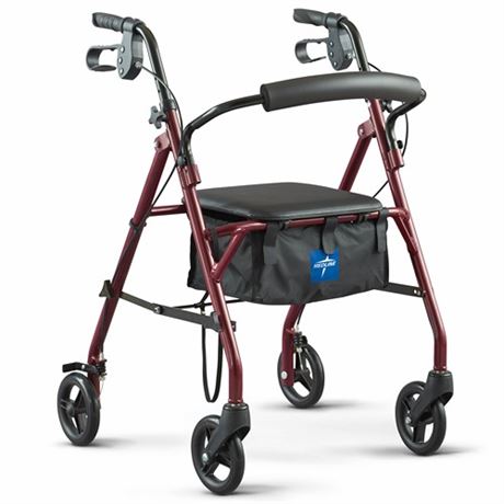 Basic Steel Rollators Burgandy 6 Wheels