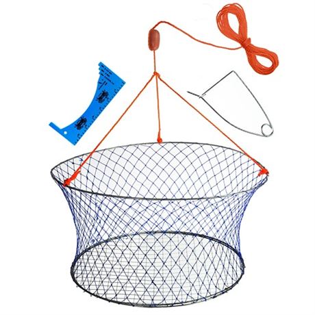 Palmyth Wire Grid Bottom Crab Nets Two Ring Crab Kit with Harness and Bait Clip