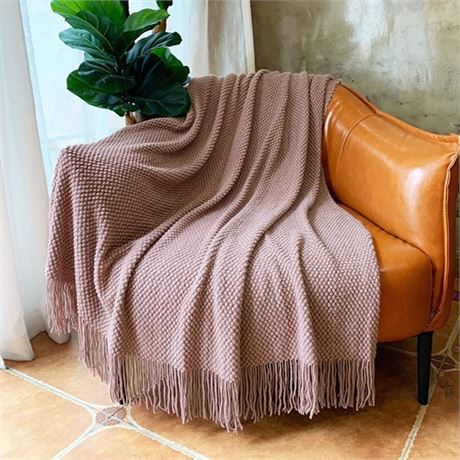 LOMAO Knitted Throw Blanket with Tassels Bubble Textured Lightweight Throws for