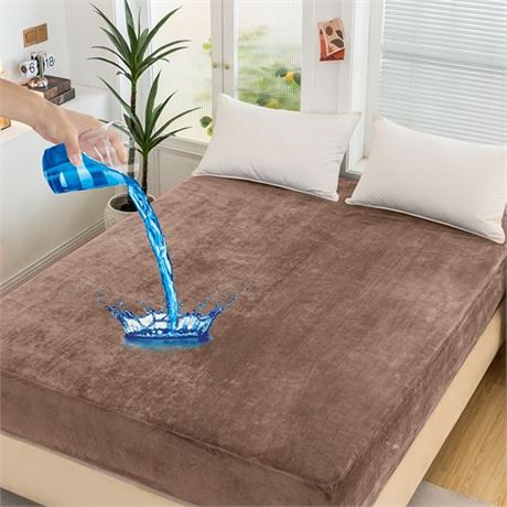 Yinlnpaul Velvet Fitted Sheet Full Size Waterproof Mattress Protector Soft Plus