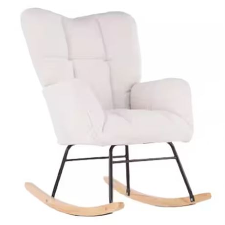 Ivory Teddy Fabric Tufted Upholstered Rocking Chair