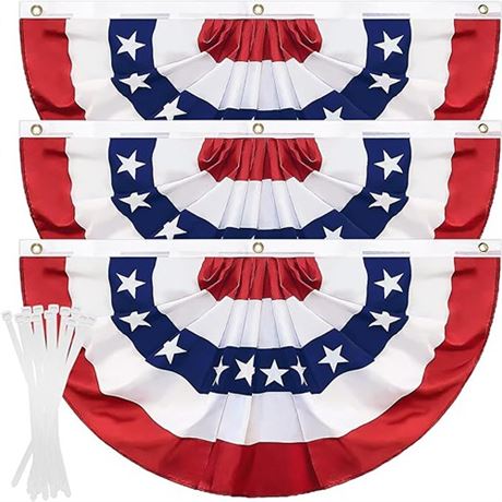 3 Pack 3x6 Ft American Flag Bunting US Pleated Fan Flag 4th of July