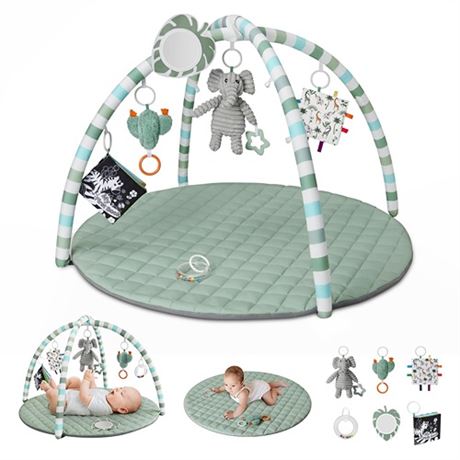 Blissful Diary Baby Play Gym Mat Tummy Time Mat with 6 Detachable Toys for Stag