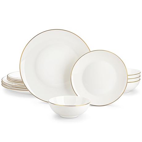 MALACASA Bone China Dinnerware Set 12 Pieces Plates and Bowls Sets with Gold Ri
