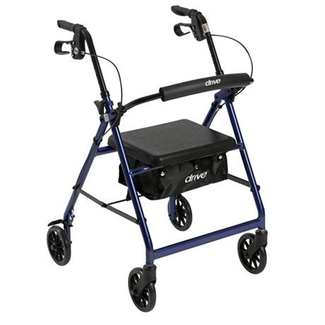 Rollator with 6 Wheels and Removable Back Support Blue