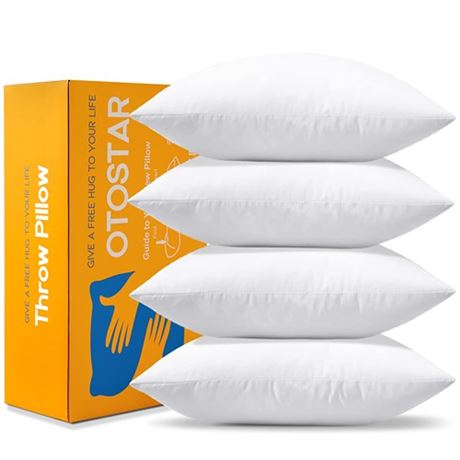 OTOSTAR Pack of 4 Throw Pillow Inserts 18 x 18 Square Cushion Inner Soft Fluffy