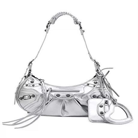 Shoulder Bags for Women Y2K Retro Faux Leather Classic Clutch. silver