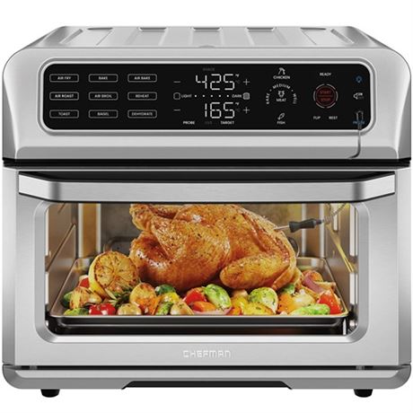 Chefman Air Fryer Toaster Oven Combo with Probe Thermometer 12-In-1 Stainless S