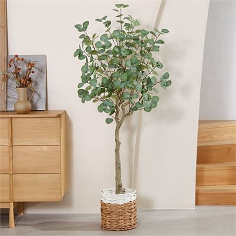5ft Artificial Eucalyptus Silk Plants in Pot  Faux Plastic Eucalyptus Tree with