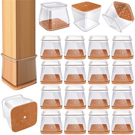 24 Pcs Chair Leg Floor Protectors for Hardwood Floors Square Silicone Covers to