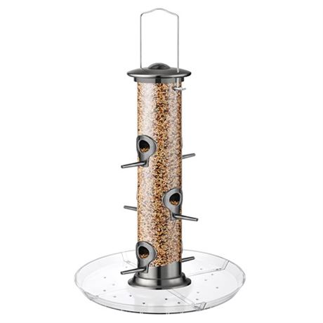 iBorn Bird Feeders Seed Catcher for Outside Hanging 6 Port Bird Feeder for Card