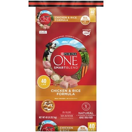 Purina One 40 Lb Smartblend Chicken & Rice Dry Dog Food-BEST 092026