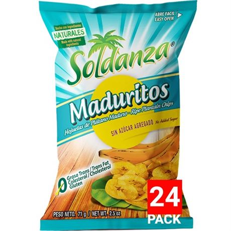 Soldanza Maduritos Plantain Chips Ripe 2.5 Ounce BY 070624 24PK