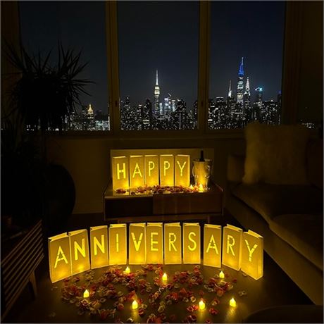 Happy Anniversary Decorations Light Up Letters with LED lights and Rose Petals