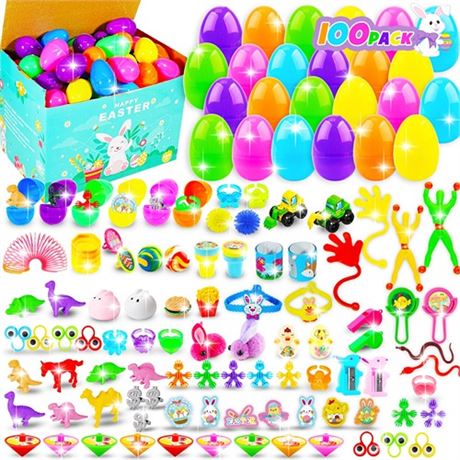 Larchio 100 Pcs Prefilled Easter Eggs with Toys Plastic Easter Eggs Easter Bask