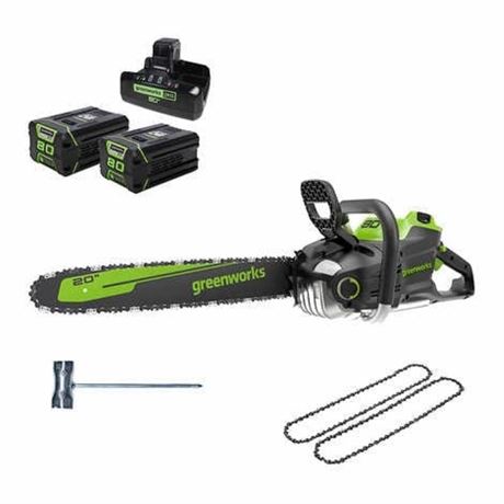 Greenworks 80V 20" Chainsaw with Two 4Ah Batteries and 8Ah Dual Port Charger
