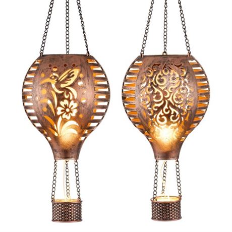 TERESAS COLLECTIONS 2 Pack Hummingbird Flame and Hot Air Balloon Hanging Solar