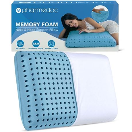 Pharmedoc Cooling Memory Foam Pillows 1 Pack Ventilated Cool Blue Bed Pillow Re