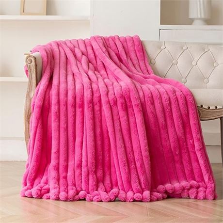 Striped Plush Faux Fur Throw BlanketLuxury Soft Fluffy Blankets Thick Warm Coz
