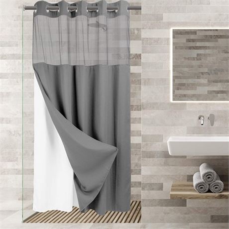 No Hooks Required Waffle Weave Shower Curtain with Snap in Liner -Stall 54W x 8