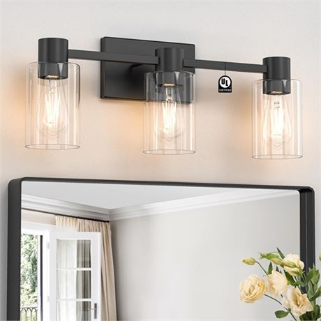 Esfos 3-Light Matte Black Wall Sconces for Bathroo