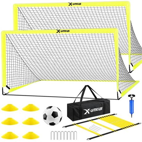 Kids Soccer Goals for Backyard Set of 2 6x4 ft Portable Pop Up Soccer Goal Tra