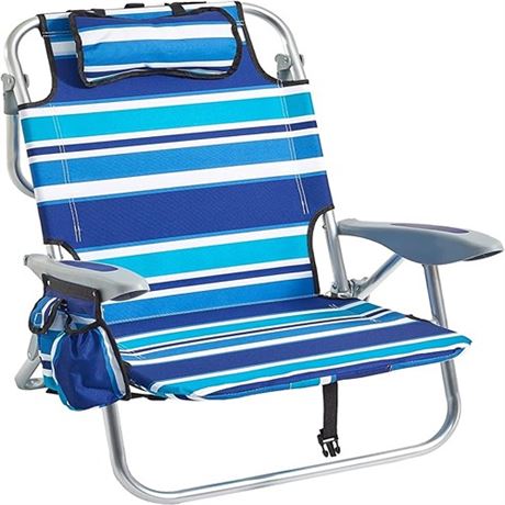 Beach Chair for Adults with Backpack Straps and Cooler Pouch Portable Folding Be