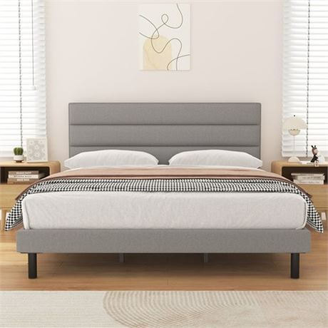 Queen Bed Frame HAIIDE Queen Size Platform Bed with Wingback Fabric Upholstered