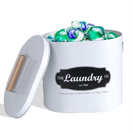 Laundry Pod Container with Lid - Metal Laundry Containers for Detergent Pods -