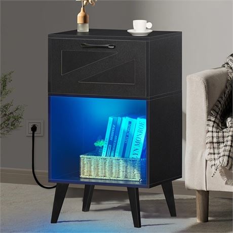 Lerliuo Nightstand with Charging Station and Led L