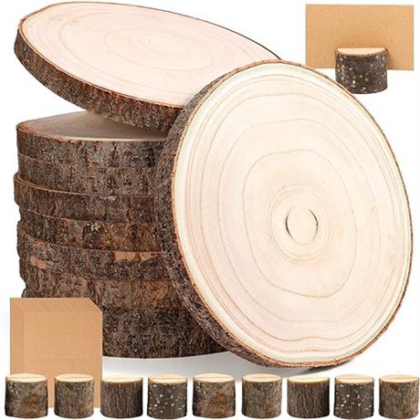 Caydo 10 Pieces 11-12 Inch Wood Slices for Centerpieces with 10 PCS Wood Table N