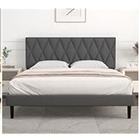 IYEE NATURE Twin Bed Upholstered Platform with Headboard and Strong Wooden Slat