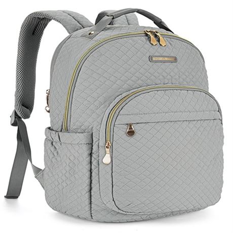 LIGHT FLIGHT Womens 15.6 Inch Anti-Theft Laptop Backpack Quilted Grey 17.3 x 1