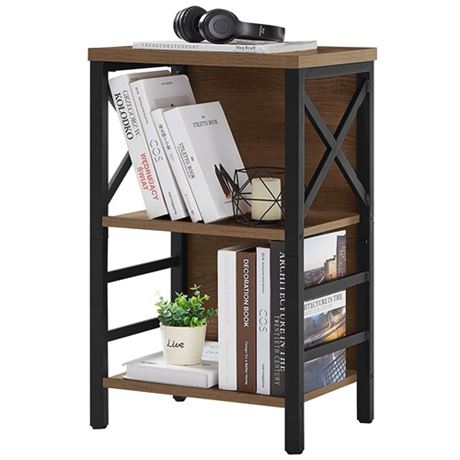 MNEETRUNG Bookcase Industrial 3 Tier Bookshelf Rustic Wood and Metal Bookcase F