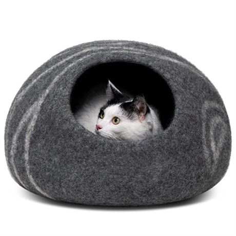 MEOWFIA Premium Felt Cat Bed Cave - Handmade 100 Merino Wool Bed for Cats and