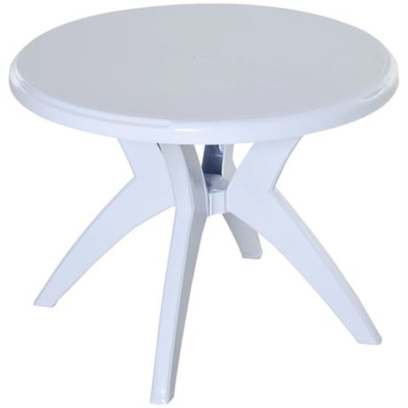 Outsunny Patio Dining Table with Umbrella Hole Round Outdoor Bistro Table for Ga