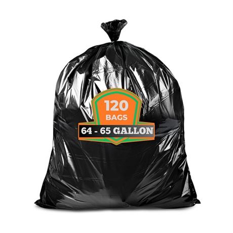65 Gallon Trash Bags (Huge 120 Bags Bulk) Large Trash Bags 65 Gallon 64 Gallon
