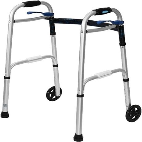 Folding Lightweight Rollator Walker with 2 Big Wheels Adjustable Height Seniors