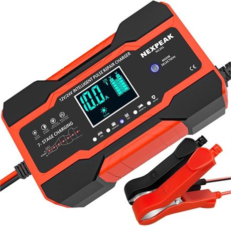 NEXPEAK 10-Amp Smart Fully Automatic Battery Charger 12V and 24V Maintainer Tri