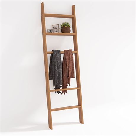 AKTOP Rustic Blanket Ladder 63 Inch Adjustable Bamboo Blankets Holder Rack for