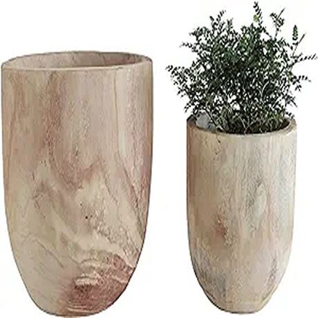 Creative Co-Op Rounded Paulownia Wood Pots (Set of