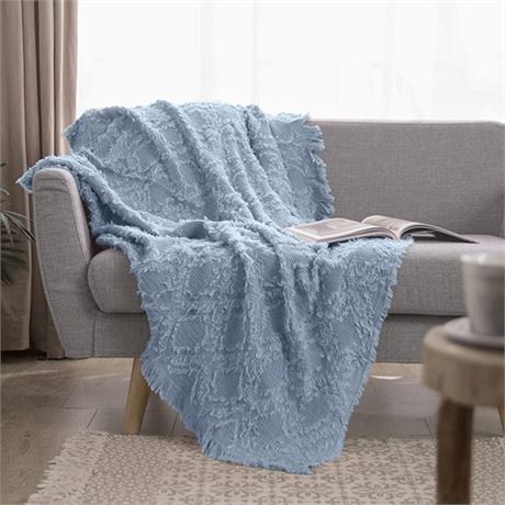 Simple&Opulence Cotton Throw Blanket for Bed Couch Boho Textured Geometric Kn