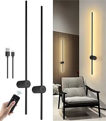 LED Wall Sconces Set of Two Battery Operated USB Rechargeable Wall Lights Indoo