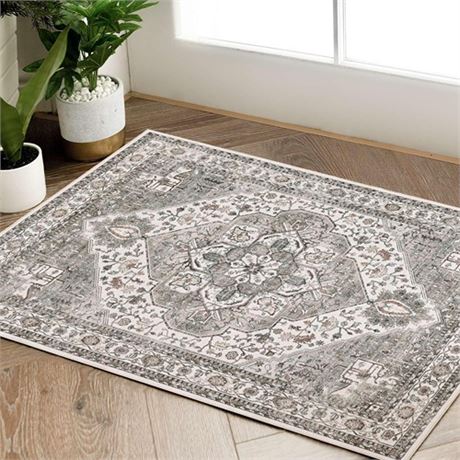 jinchan Area Rug 2x3 Entryway Accent Rug Indoor Vintage Floor Mat Grey Taupe Pr