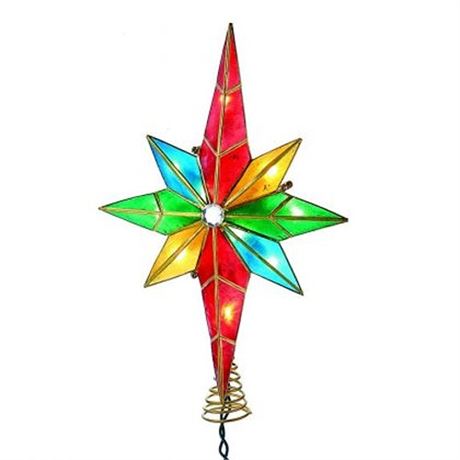 Kurt Adler 10-Light Multicolored Capiz Bethlehem Star Treetop with Gem Center