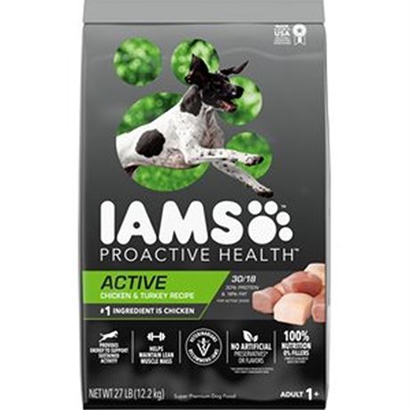 IAMS Proactive Health Chicken and Turkey Dry Dog Food  27 Lb Bag-best nov2024