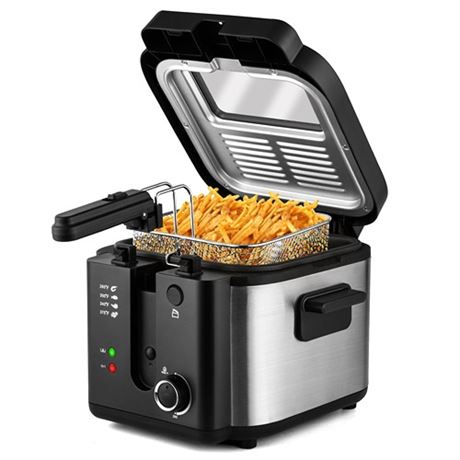 SUSTEAS Deep Fryer with Basket 1500W Electric Deep Fryers for Home Use with Te